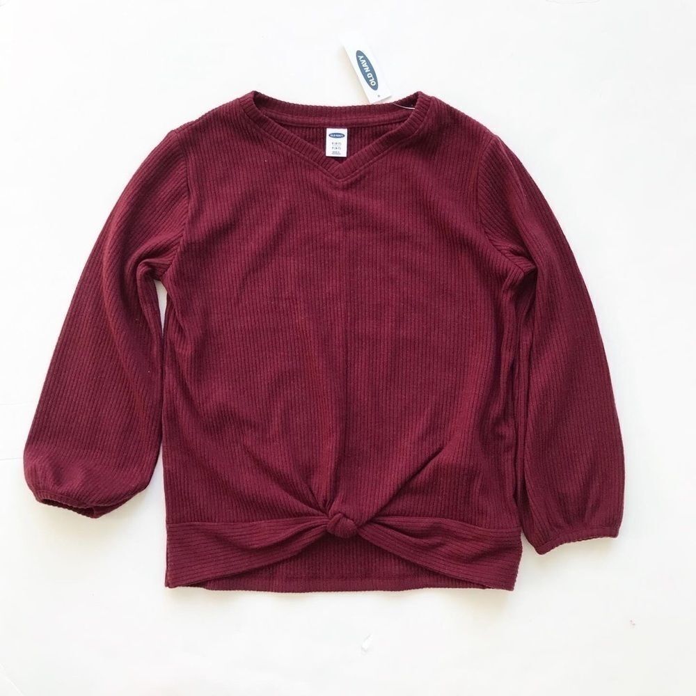 Old Navy NWT wine soft ribbed knot top S(6/7Y)